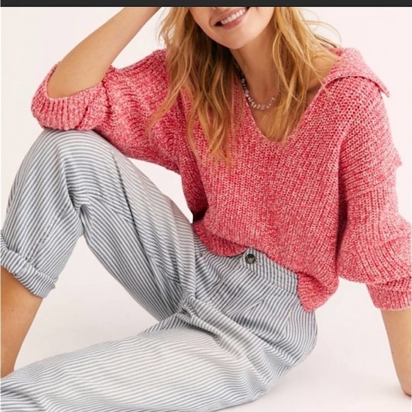 Free People Sweaters - Free People Love This City Pink Crop Collared Slouchy Sweater S